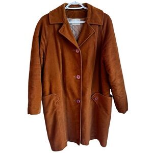 Irving Posluns Brown Suede Leather Coat Jacket Women’s Large Vintage Pink Button